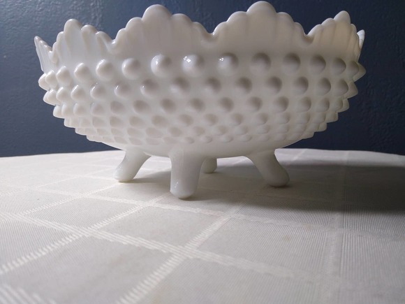 Fenton hobnail milk glass legged butter dish with lid - Picture 4 of 5